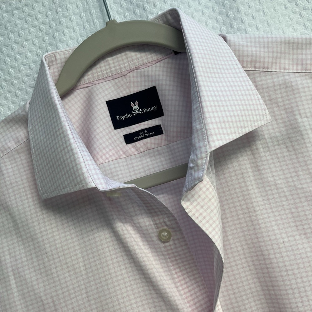 Psycho Bunny Pink Check Slim Fit Stretch No Iron Shirt Large